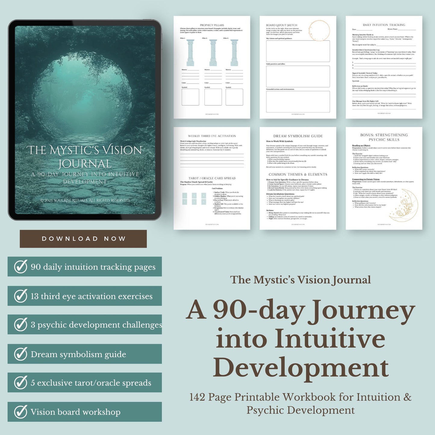 The Mystic's Vision Journal: 90-Day Intuitive Development Workbook (Digital Download)